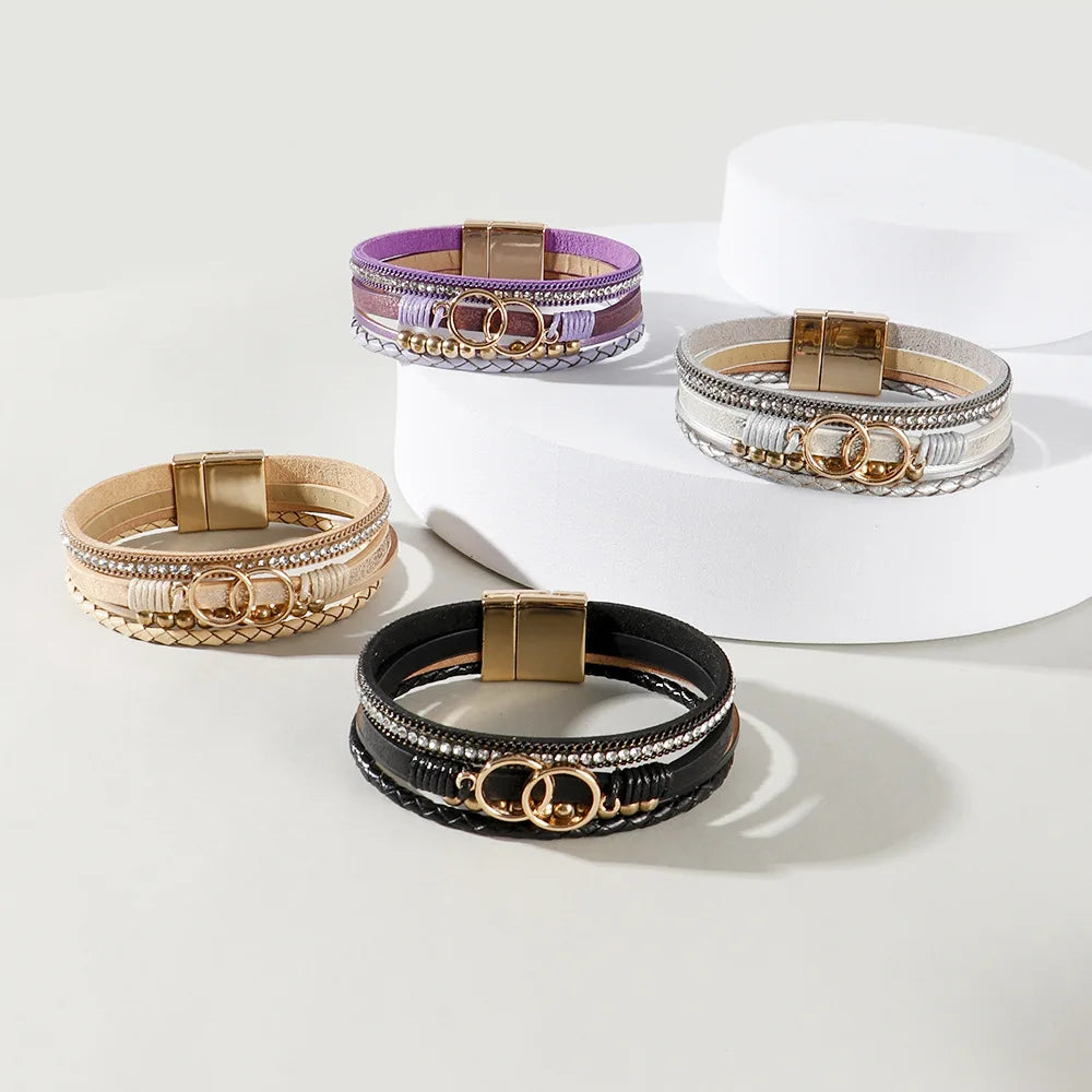Beautiful Leather Bracelet Multi-Layer Handmade Women's Woven Bracelet Fashion Luxury Design Jewelry Bracelet Gift