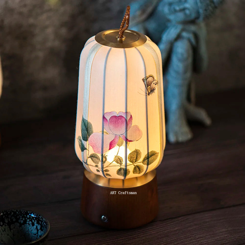 New Fabric Lanterns Portable Table lamp Traditional style Hand Art Drawing decoration Atmosphere Reading Lamp for Tea room (Free Shipping) 💝💖🌹 (Free Shipping) 💝💖🌹