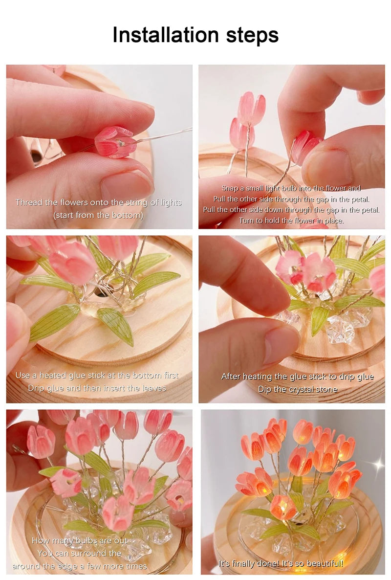 Artificial Tulip Flower Night Light Ornaments Handmade DIY Bedsides LED Night Lamp Bedroom Desk Decor Birthday Gifts Table Lamp