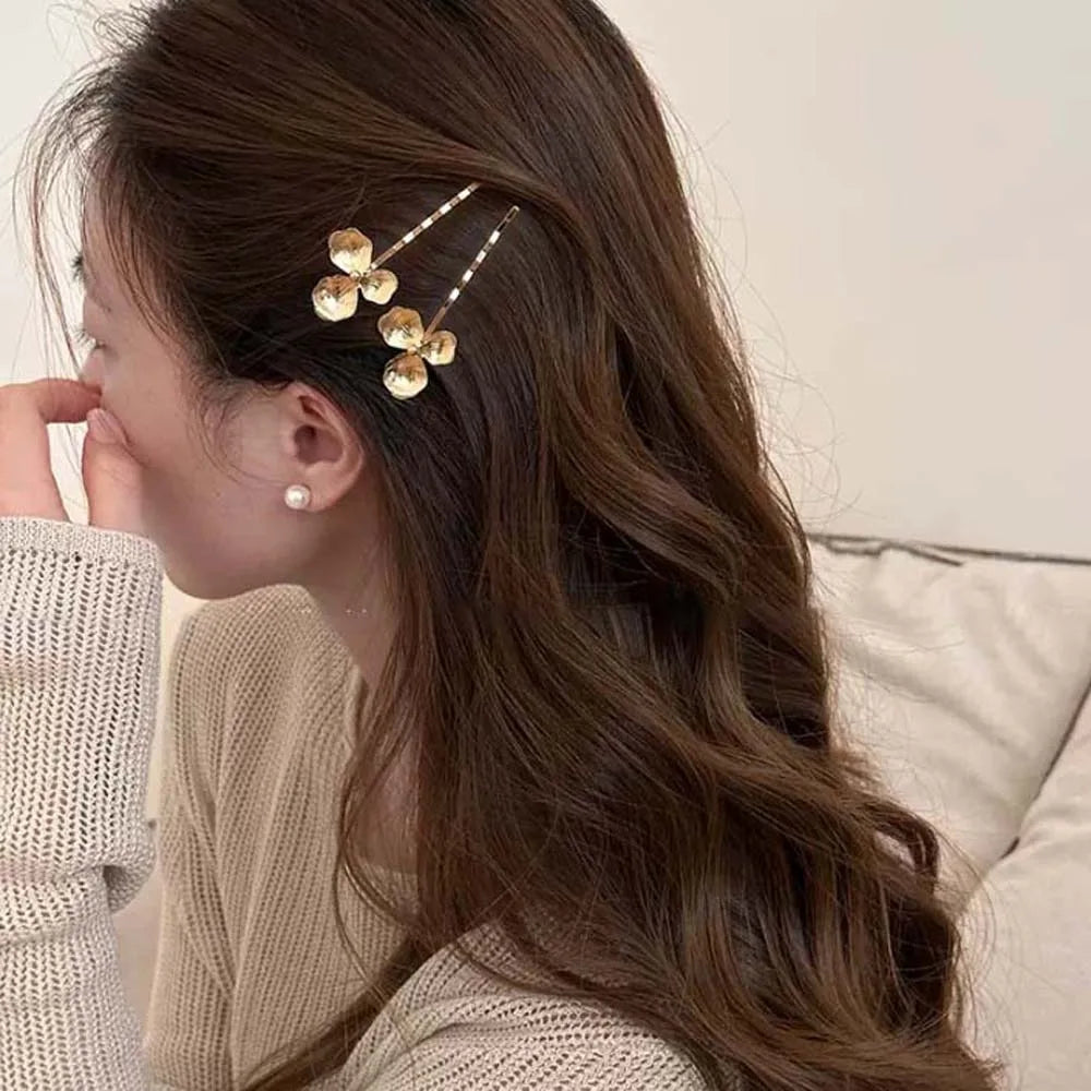 5pcs Elegant Golden Flower Hair Forks Hairstyle Tools French Style Pearl Side Clips Hair Accessories Retro Wave Alloy Barrettes