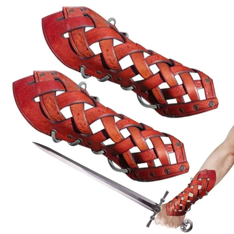 1 Pair Adjustable Arm Bracer Men Arm Guards Medieval Leather Bracers Halloween Costume Cosplay Leather Arm Guards Accessories