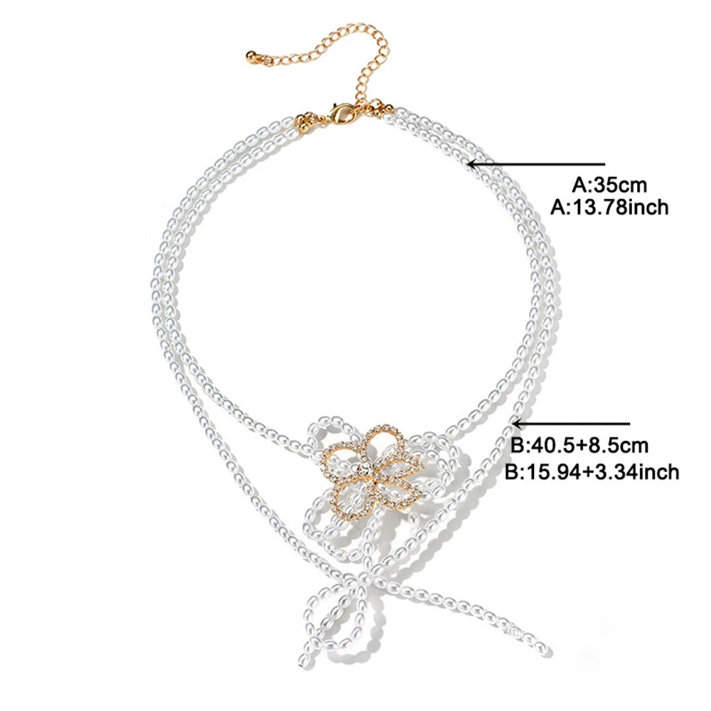 Fairy Beauty White Hollow Flower Necklace Female Dream Wedding Exaggerated Bow Pearl Beaded Earrings Jewelry