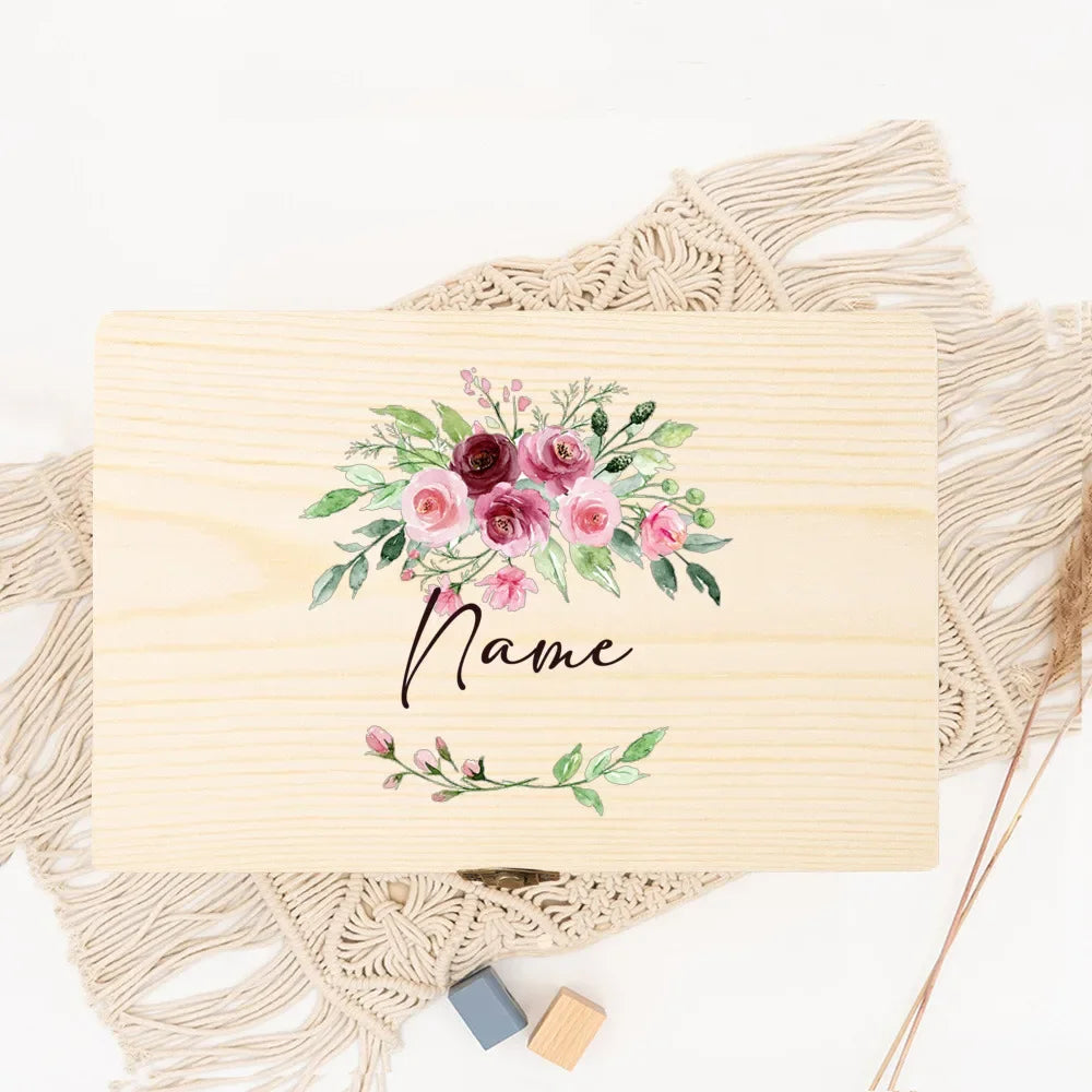 Personalized Memory Box Open Wreath Custom Name Date Wedding Party Bridesmaid Proposal Bridesmaid Proposal Wooden Jewelry