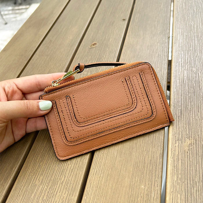 Luxury Genuine Leather Card Wallet Woman Custom Name Brand Card Holder Casual Zipper Lady Engraving Coin Purse Personalized Gift