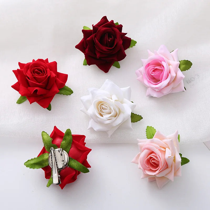 U Shaped Red Hairpins Hair Clips Wedding Hair Accessories For Women Rose Flower Headpieces Forks Bride Headdress Hair Jewelry
