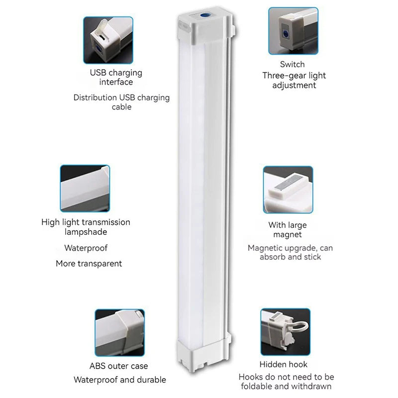 LED Emergency Lights Bar DC5V USB Rechargeable 30W 60W 90W Camping Lamp Flashlight for Home Power Failure Outdoor Work Lighting
