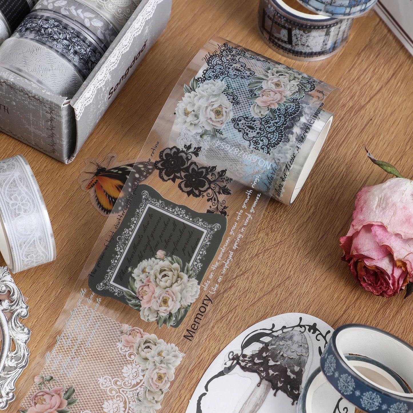 10Roll/Box Flower PET Tape Lace Masking Tape DIY Scrapbooking Sticker Journal Diary Aesthetic Stationery