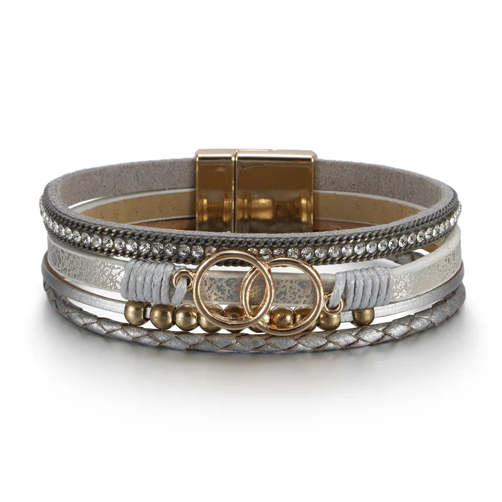 Beautiful Leather Bracelet Multi-Layer Handmade Women's Woven Bracelet Fashion Luxury Design Jewelry Bracelet Gift