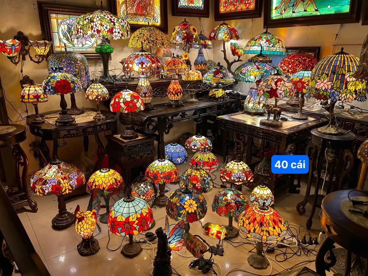 30-Inch  Table Lamp Traditional American Style Living Room Bedroom Study Lamp Luxurious Villa Hotel Stained Glass Lamp