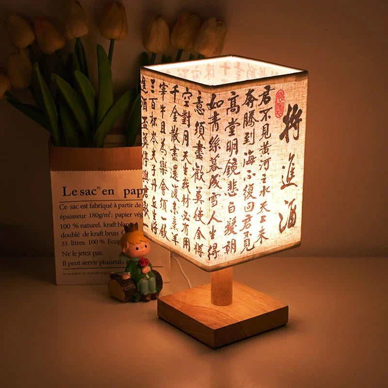 LED Decoration Table Lamps Simple Dimmable Plug Night Light Fabric Lampshade Square Bedroom Chinese Style Bedside Desk Lights
