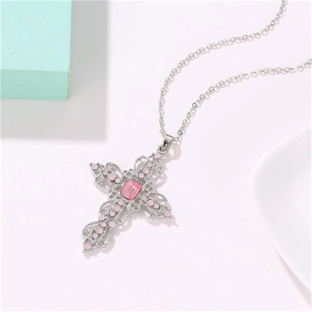 Fashion Exquisite Hollow Cross Necklace Bohemian Inlaid Rhinestones Clavicle Chain Jewelry Gifts For Women Girls Party Wearing
