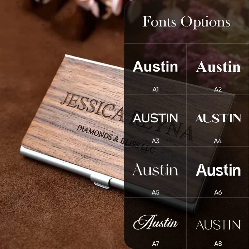 Free Customized Engraving Wood Business Card Holder Pocket Black Walnut Solid Wooden Clip Personalized Cardcase Activities Gifts