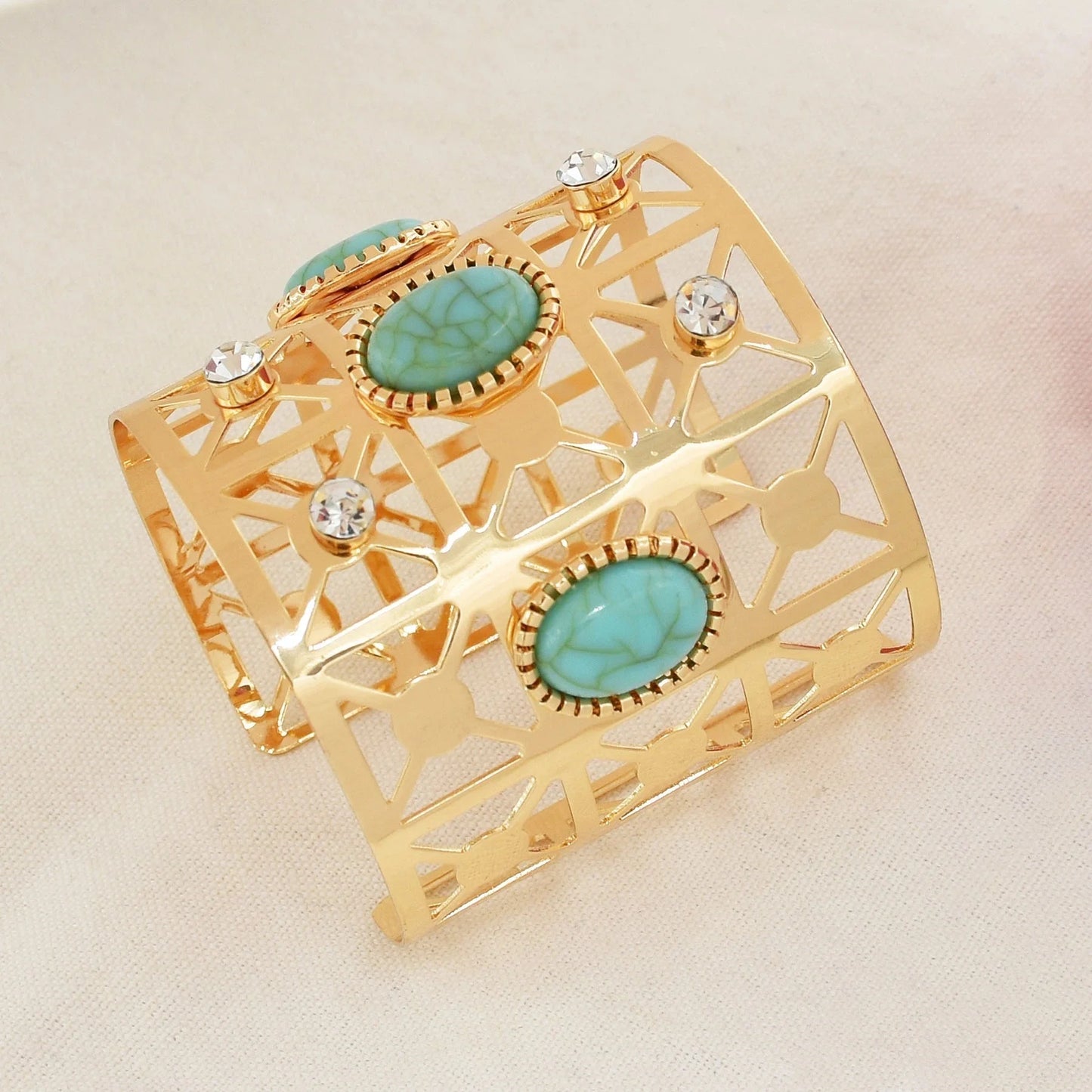 Trendy Tribal Upper Arm Turquoise Rhinestone Bracelet European Wide Cuff Indian Bangle Egyptian Open Adjustable Female Jewelry