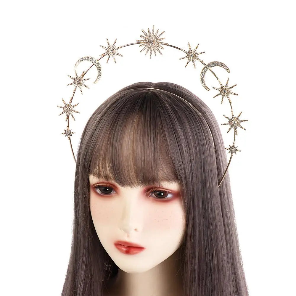 Fairy Metal Star Hair Hoop Princess Silver Halo Crown Rhinestone bilayer Baroque Hairbands Head Jewelry