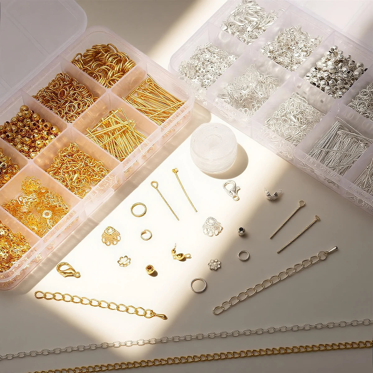 10 Grids 820pcs DIY Jewelry Making Kit Alloy Chain with Multi-Connector Clasp Types Professional for Bracelet Earrings Craft