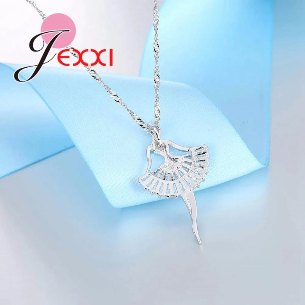 Fashion Enamel Dance BALLET Girl Fairy Angel Necklace Chain Pendant 925 Sterling Silver Fashion Cubic Zirconia Jewelry