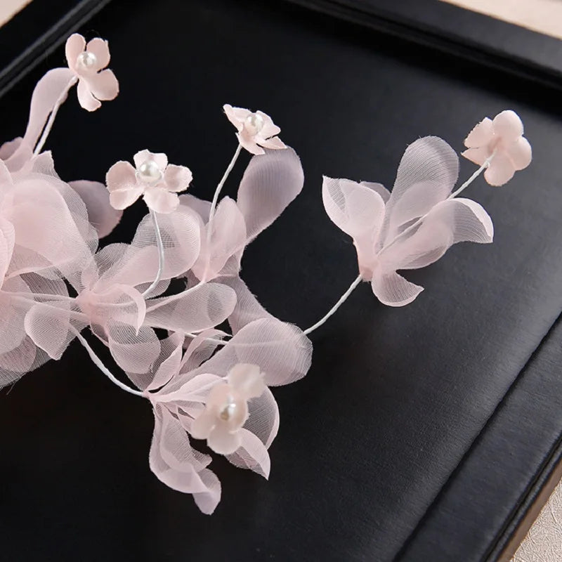 Fairy Flower Hair Clip Bridal Tiaras Pink Floral Pearl Hairpin For Women Bride Wedding Hair Accessories Trend Noiva Head Jewelry