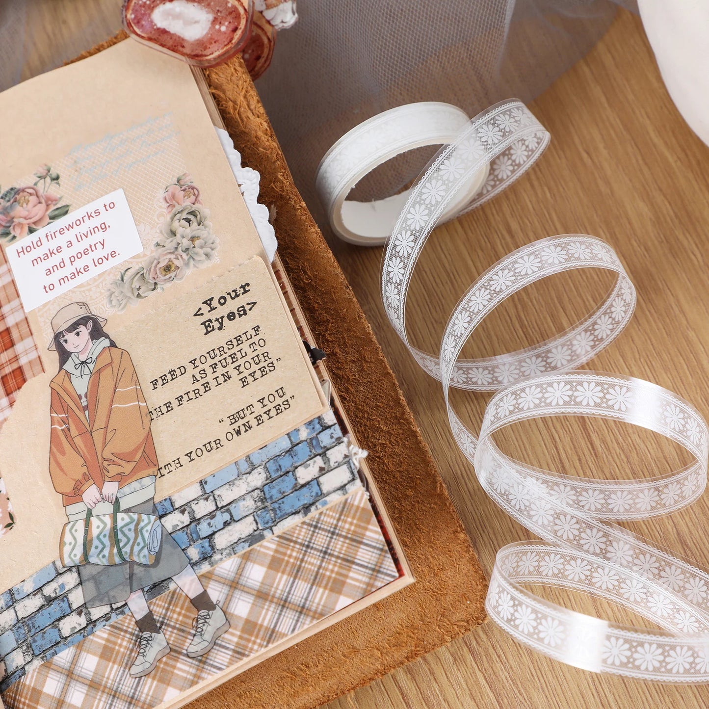 10Roll/Box Flower PET Tape Lace Masking Tape DIY Scrapbooking Sticker Journal Diary Aesthetic Stationery