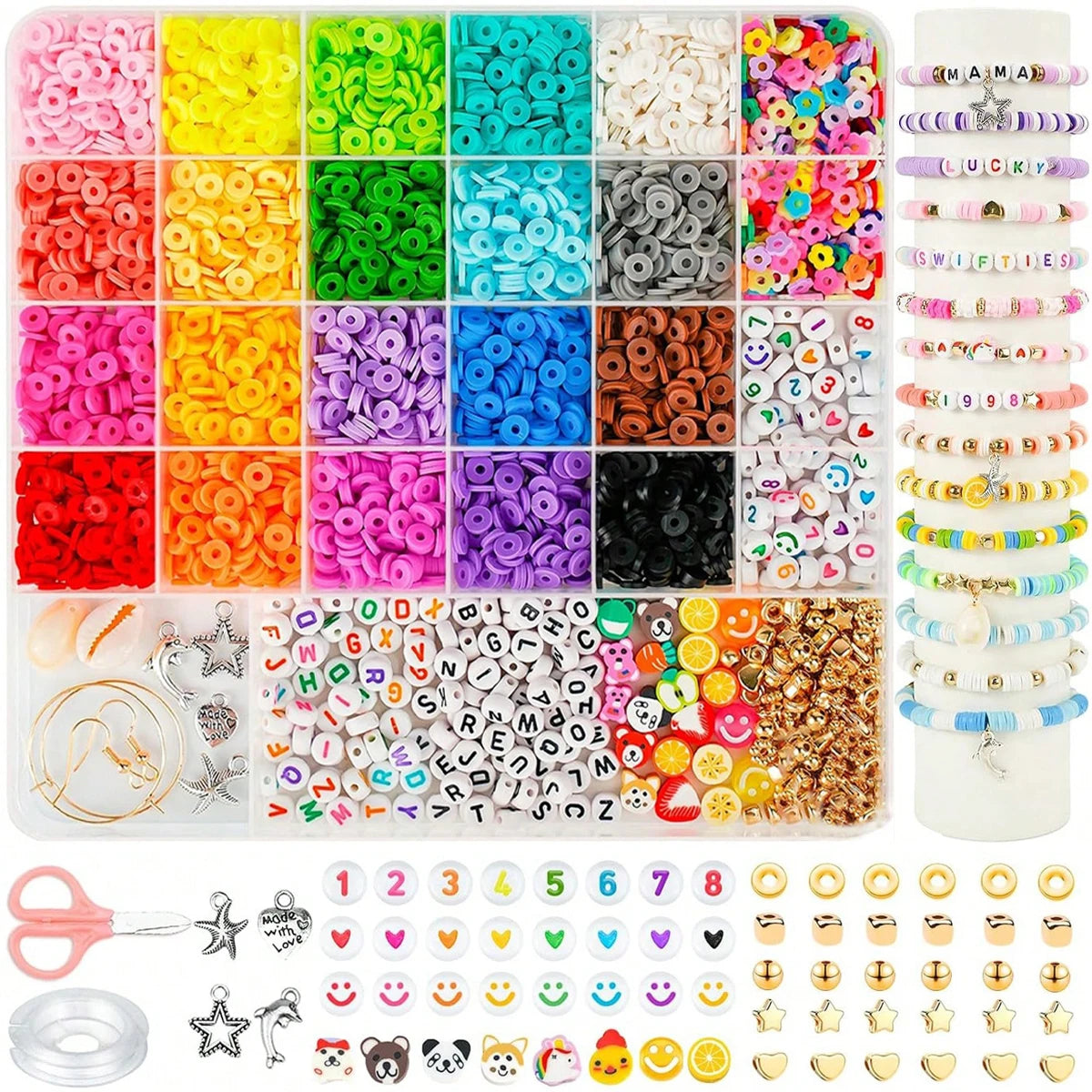 3200+pcs DIY Jewelry Making Kit for Beginner DIY Arts Crafts Gift for Women Preppy Clay Beads with Charms Friendship Bracelets