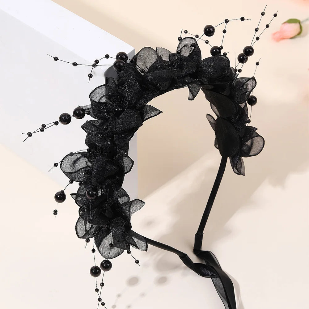 Fairy Flower Headband Sweet Lovely Girl Lace Floral Pearls Hair Hoop For Princess Wedding Birthday Headwear Accessories Gifts