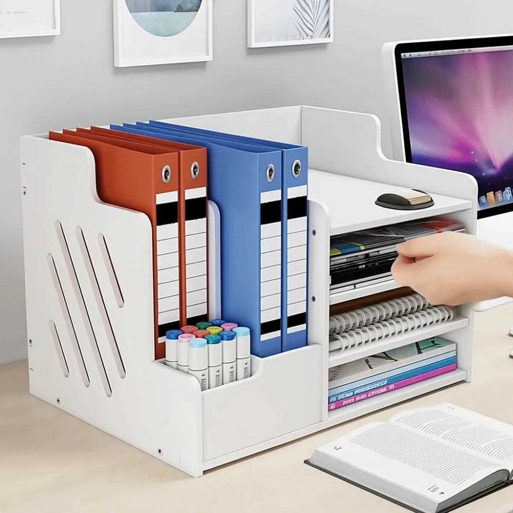 Large Capacity File Storage Rack Space Saving Thickened File Sorter Multi-Layer Partition Design Desktop Storage Box Library