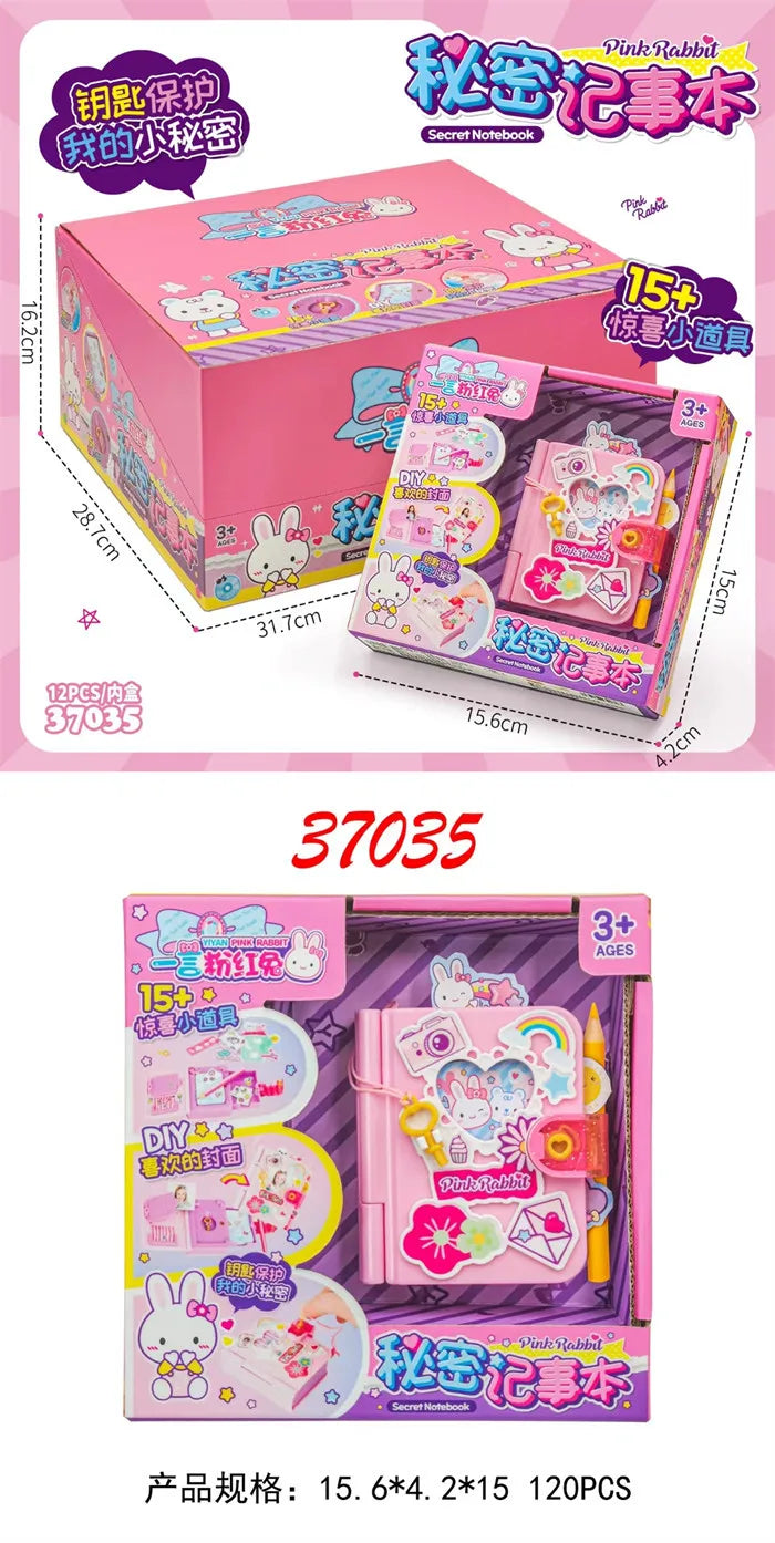 Cartoon Pink Rabbit Secret Mini Notebook Secret Diary Creative Handmade Diy Simulation Girl Toy Set Gift Birthday Gift