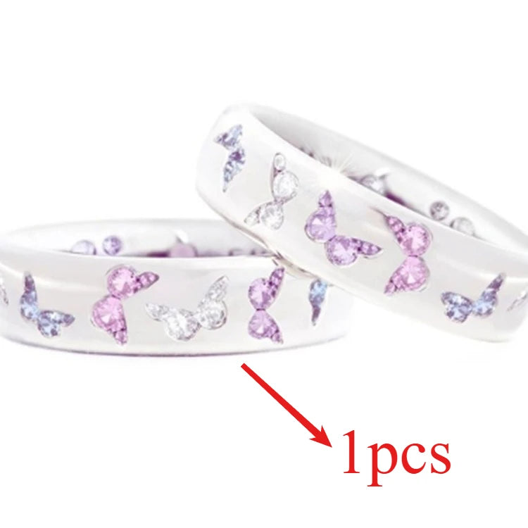 Colorful Butterfly Ring Wedding 925 Sterling Silver Plated Rings for Women Elegant Multicolor Zircon Ring Jewelry Girl Gift