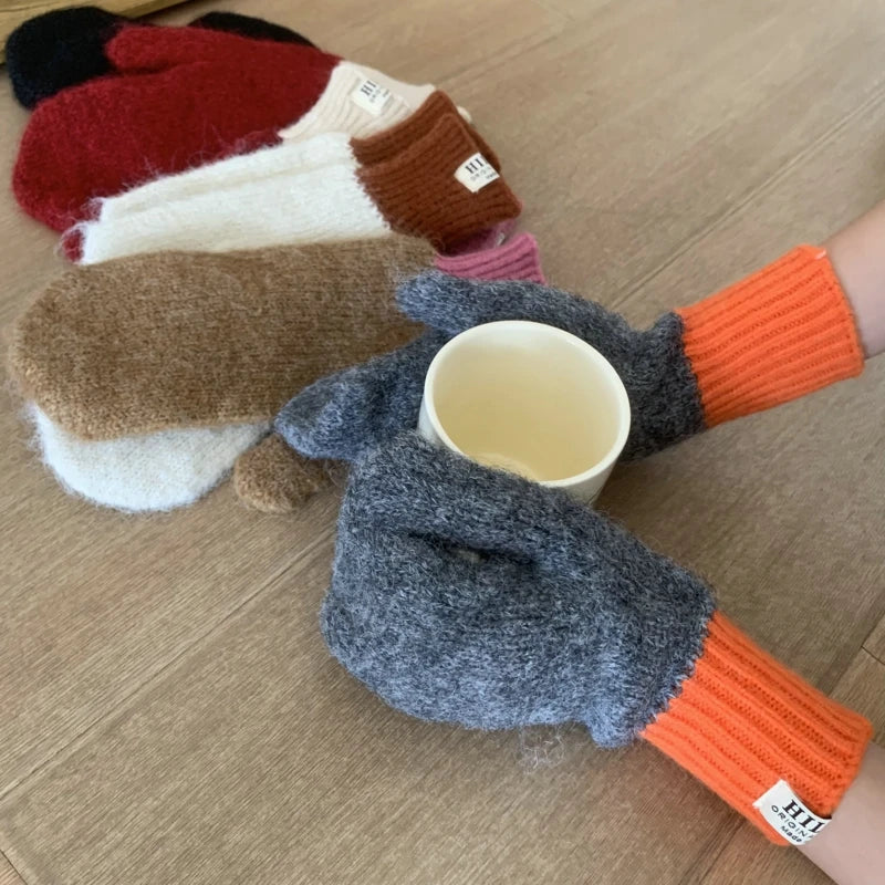 Women Winter Keep Warm Plush Gloves Elasticity Soft Full Fingers Mittens Knitted Girls Fashion Gloves For Women