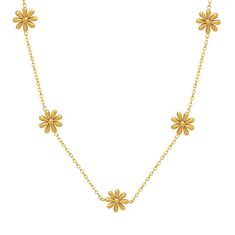 Fairy Chic Daisy Design Titanium Gold Plated Necklace No Fade Influencer Style