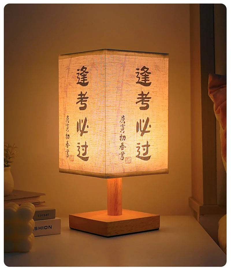 LED Decoration Table Lamps Simple Dimmable Plug Night Light Fabric Lampshade Square Bedroom Chinese Style Bedside Desk Lights