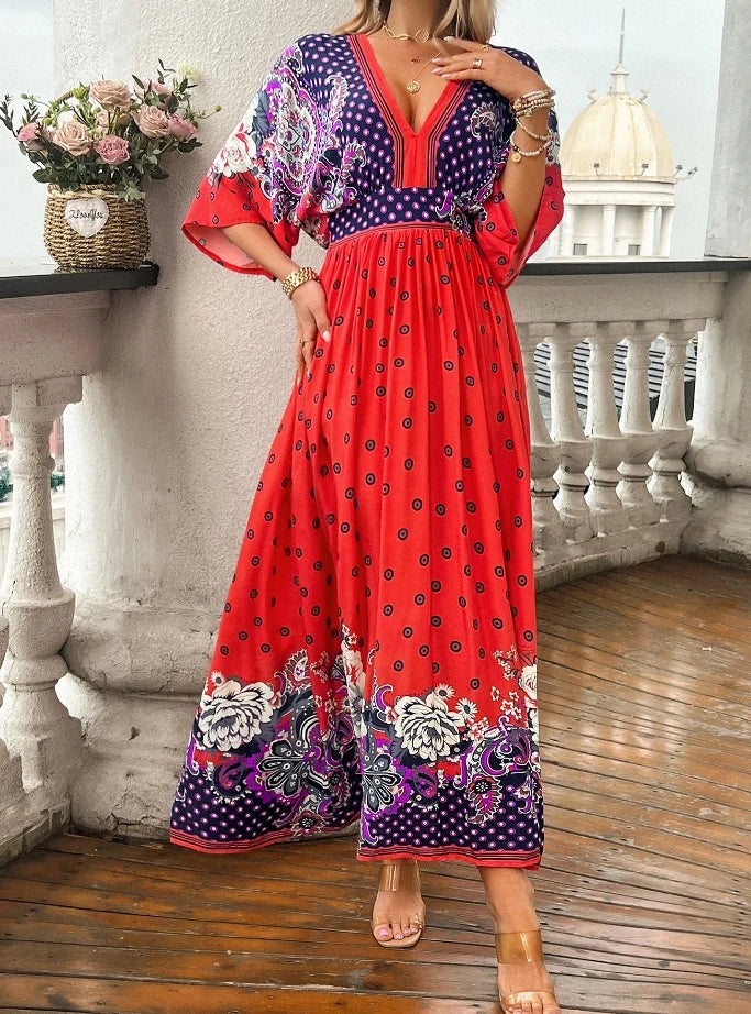 Women's Casual Vacation Printed Loose Waist Bohemian Dress Literary Retro Female Clothing 2024 Summer New Fashion Women Dresses