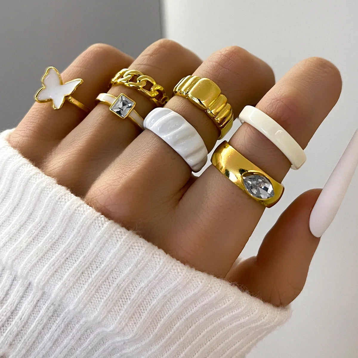 Pink Enamel Butterfly Ring Gold Finished Set For Women Crystal Enamel