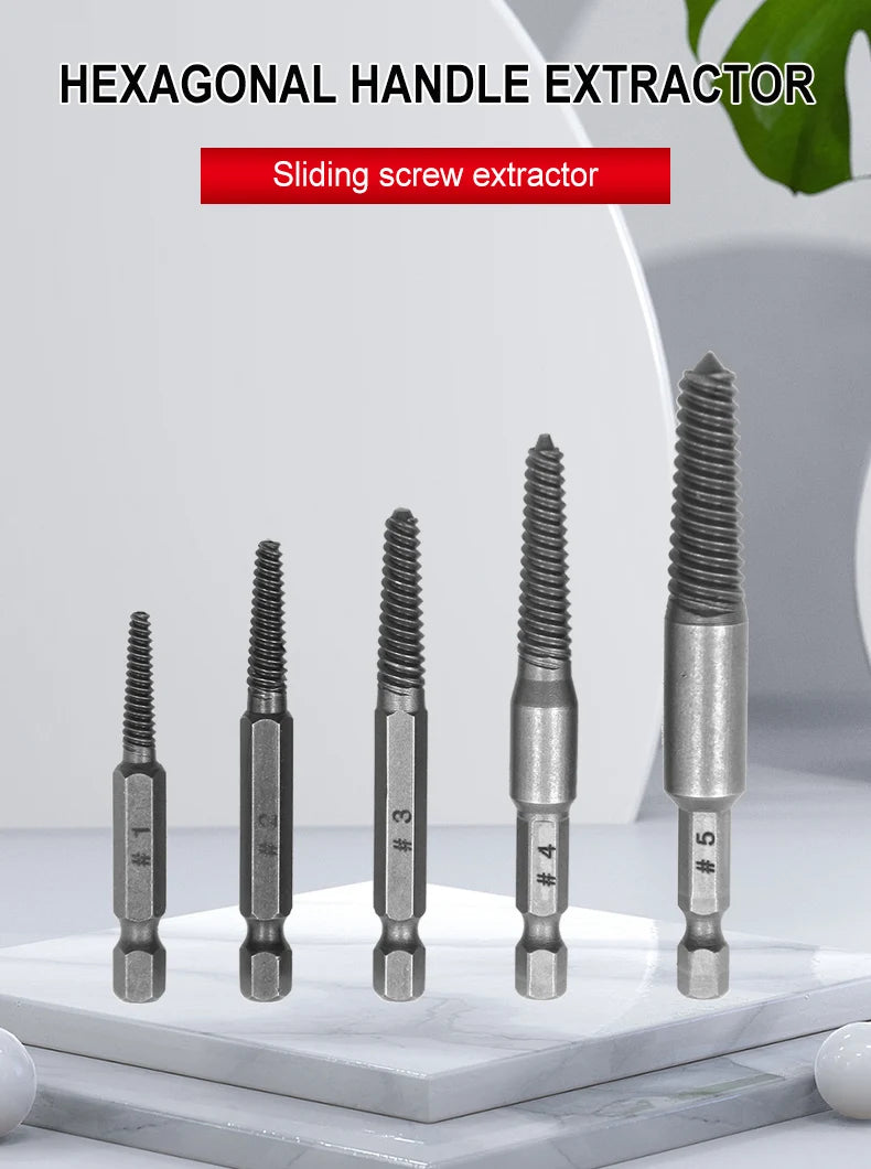 5pc Hex Handle Broken Head Screw Removal Tool 60mm Black Electric Hex Screw Removal Tool Set Cover Manual Screwdriver