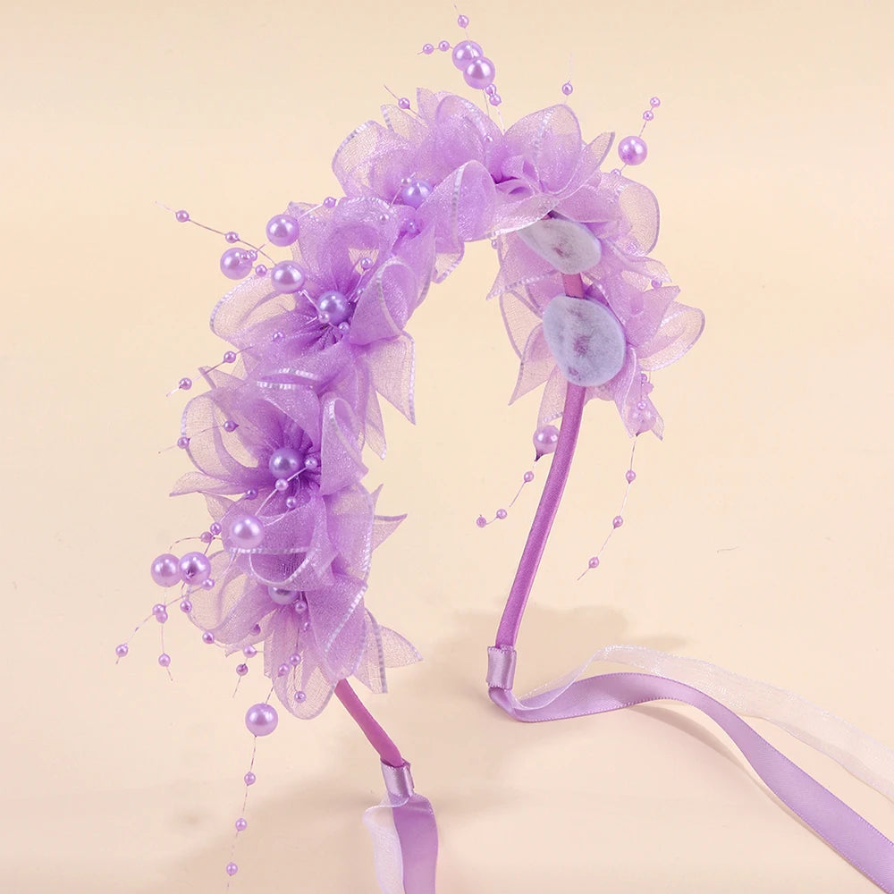 Fairy Flower Headband Sweet Lovely Girl Lace Floral Pearls Hair Hoop For Princess Wedding Birthday Headwear Accessories Gifts