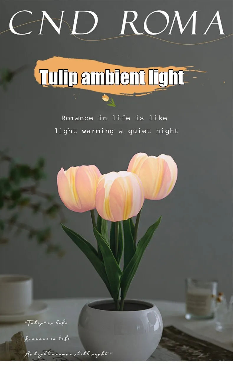 Tulip Table Lamp LED Bedside Lamp Simulation Flower Bouquet Bedroom Bedside Romantic Atmosphere Birthday Gift Home Decoration