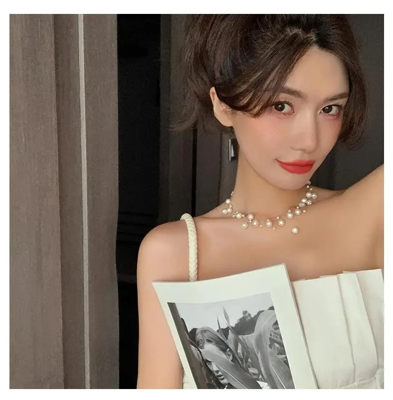 French Style Light Luxury Elegant Niche Design Pearl Multi-layer Pendant Necklace Fashion Women Sweet Jewelry Accessories