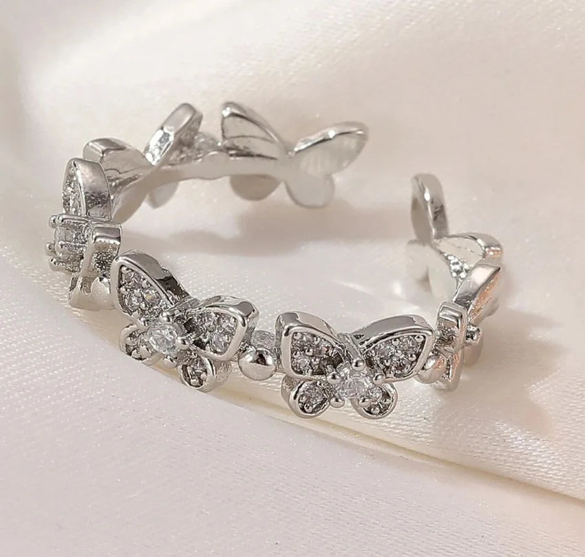 New Fashion Butterfly Rings Shiny Cubic Zirconia Leaves Geometric Adjustable Finger Ring Girls Minimalist Dainty Jewlery Gifts