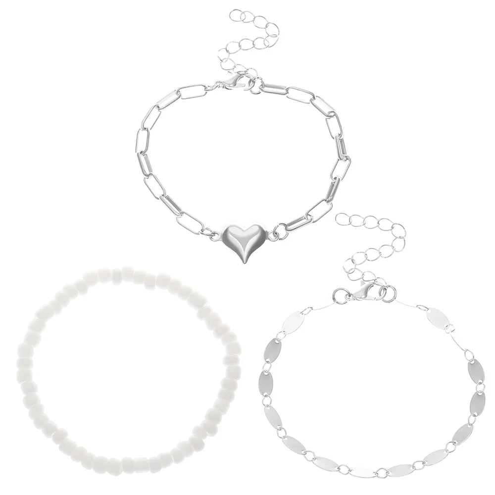 Trendy Heart Beads Friendship Bracelets for Women 3pcs Korean Fashion Multi Layered Love Bracelet Jewelry Accessories Gifts 2025