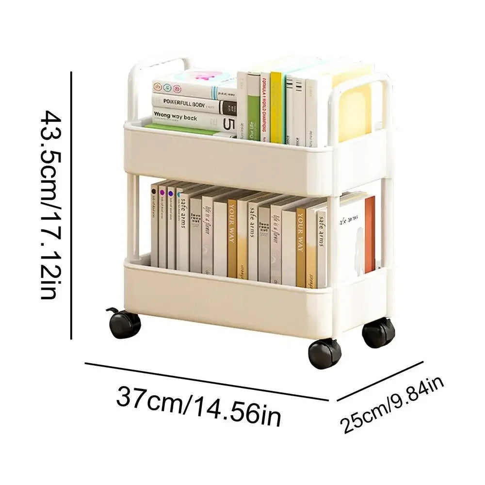 Under Table Storage Shelf with Wheel 2-Layer Movable Bookshelf Cart Household Sundries Storage Trolley Kitchen Bedroom Organizer