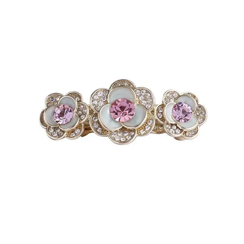 Fairy Crystal Three Flowers Hairpin for Women with Sweet Rhinestone Bangs and Side Spring Clip French Hair Accessories