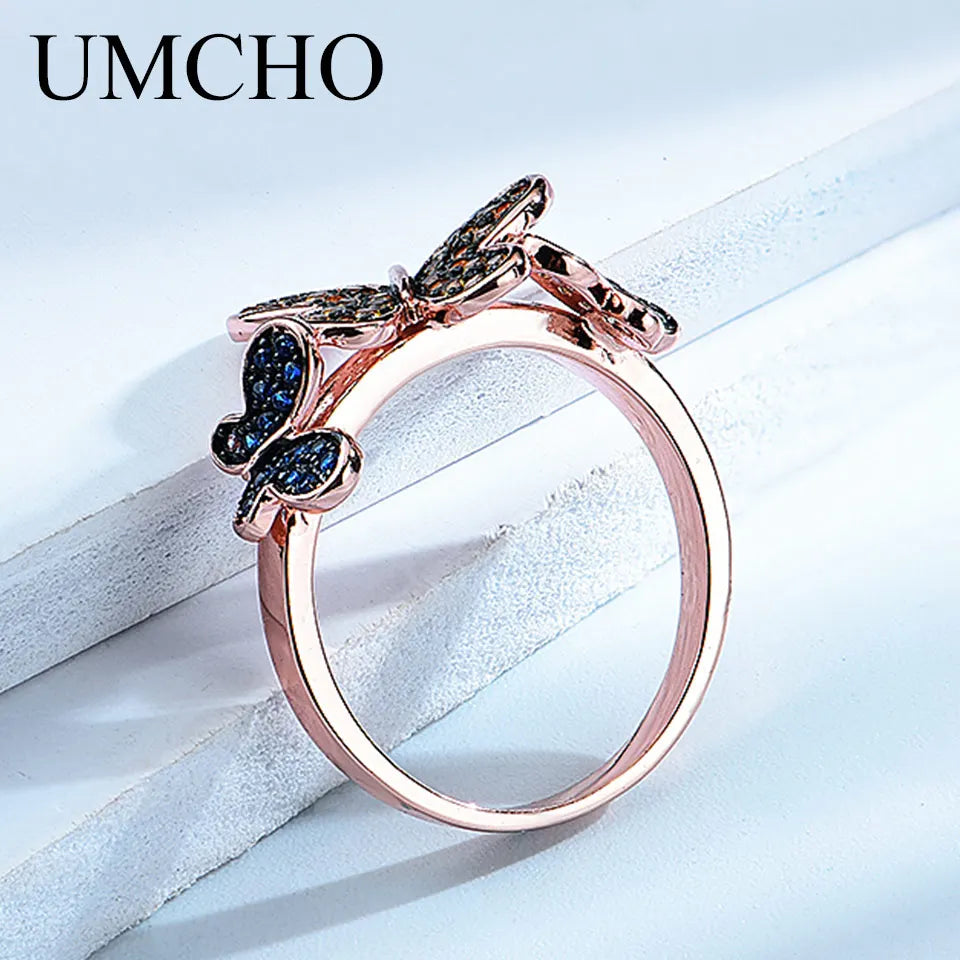 Butterfly Ring Plated Rose Gold 925 Sterling Silver Rings for Women Party Birthday Gift