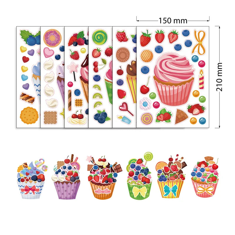 Make A Cupcake Sticker Sheets for Kids Sweet Create Your Own Cupcake DIY Puzzle Stickers Children Birthday Gifts Party Decals M