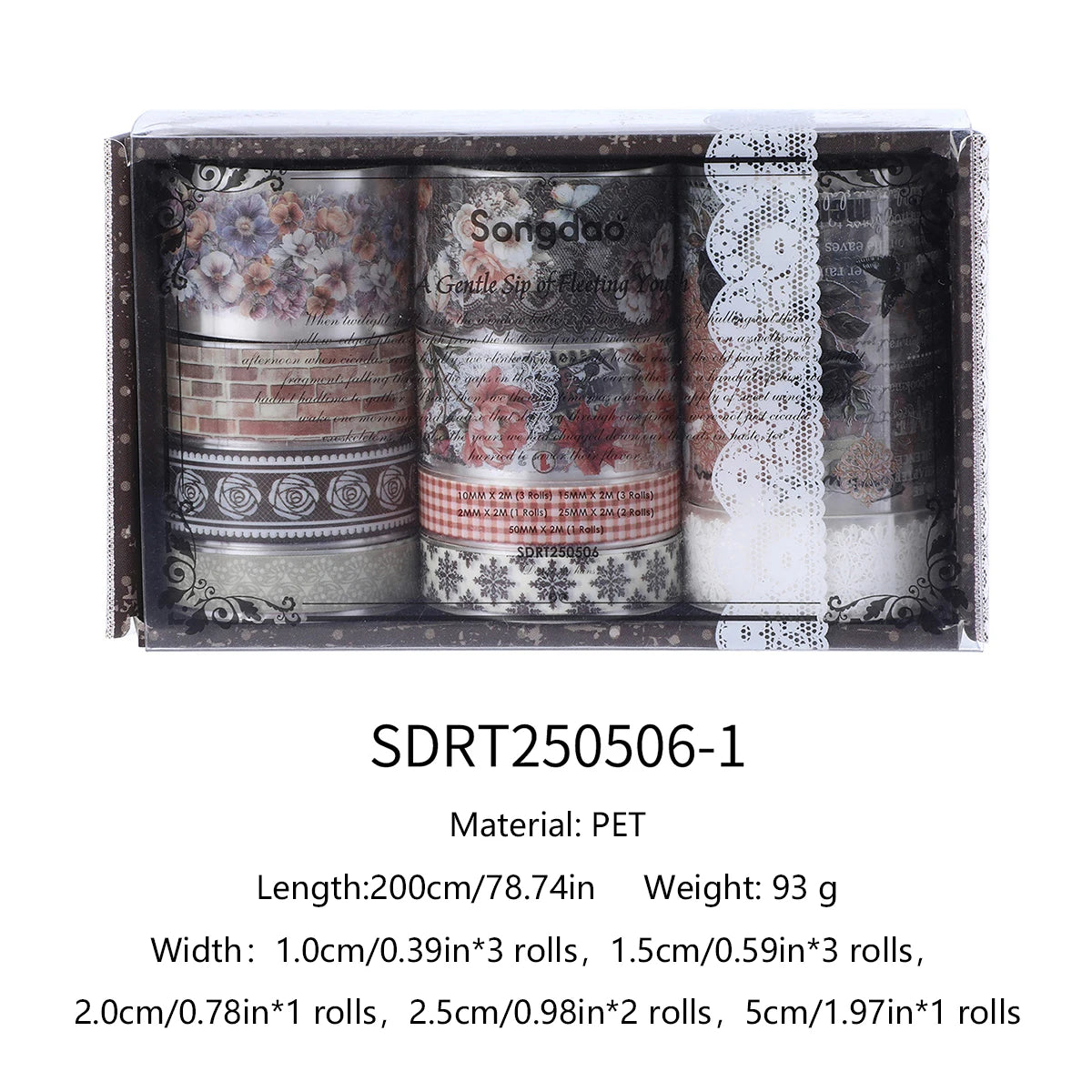 10Roll/Box Flower PET Tape Lace Masking Tape DIY Scrapbooking Sticker Journal Diary Aesthetic Stationery