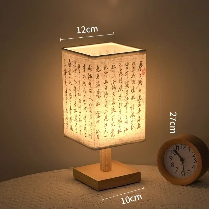 LED Decoration Table Lamps Simple Dimmable Plug Night Light Fabric Lampshade Square Bedroom Chinese Style Bedside Desk Lights