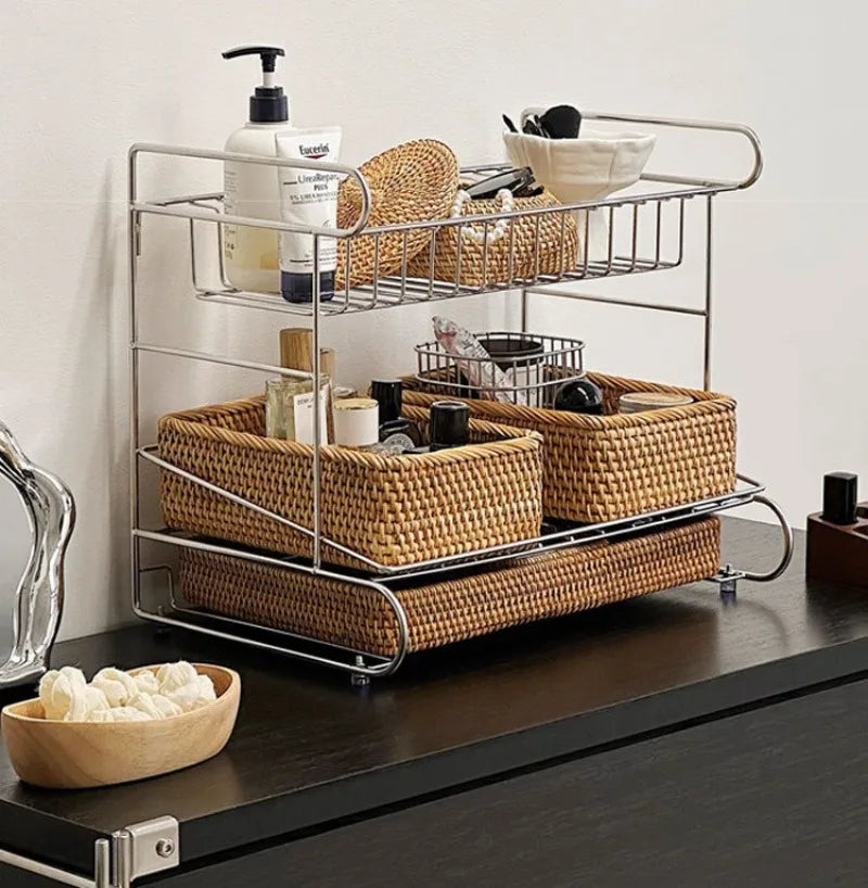 Three Layers Living Room Storage Racks Stainless Steel Practical Simple Kitchen Desktop Storage Holder Luxury Modern Home Decor