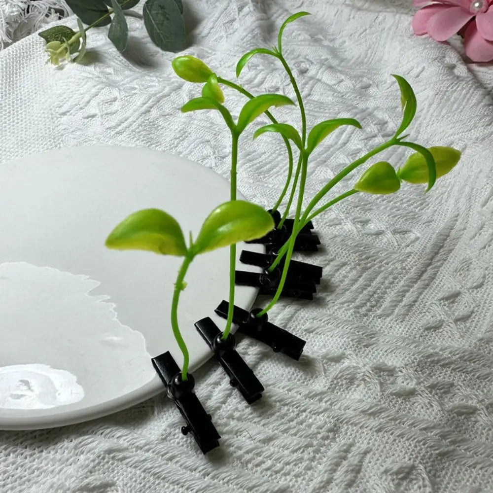 1Pair Simulation Bean Sprout Hair Clip Cherry Mushroom Flower Plant Hairpins Funny Butterfly Cartoon Duckbill Clips Female/Kids