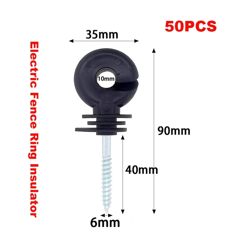 50PCS/100PCS Electric Fence Ring Insulator Wood Post Fencing Screw Timber Tape Wire Insulators Safe Garden Buildings Accessor