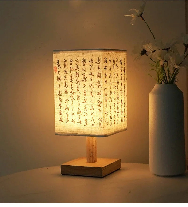 LED Decoration Table Lamps Simple Dimmable Plug Night Light Fabric Lampshade Square Bedroom Chinese Style Bedside Desk Lights
