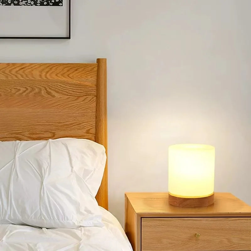 Modern Table Lamp Glass Body and Wood Base Table Lights For Bedroom Livingroom Children Reading Simple Desk Lamp Lighting