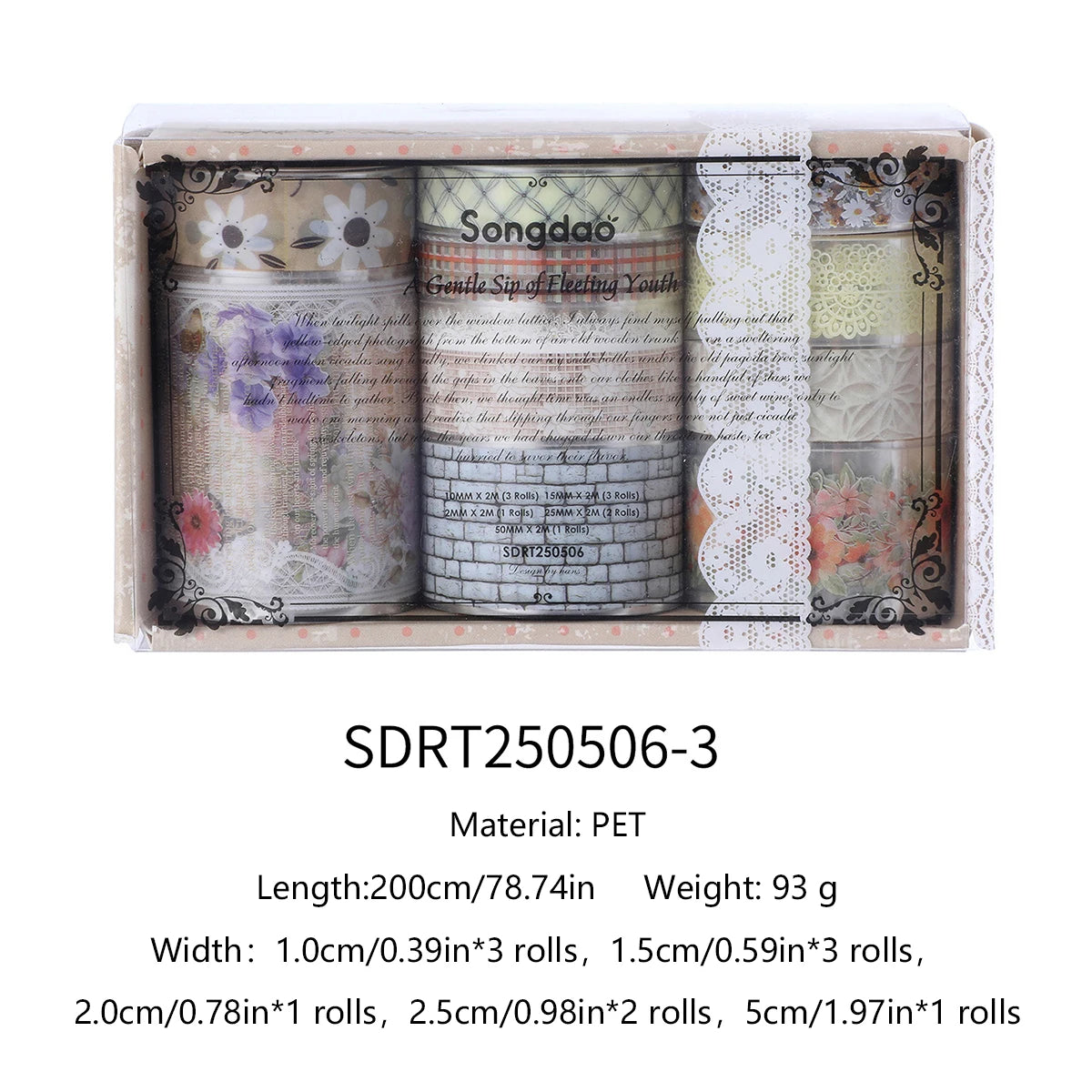 10Roll/Box Flower PET Tape Lace Masking Tape DIY Scrapbooking Sticker Journal Diary Aesthetic Stationery